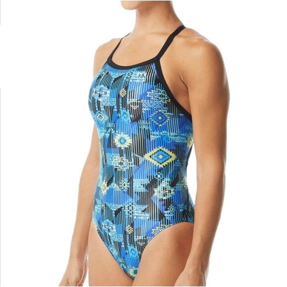 TYR Female Size 30 Azoic Diamondfit Durafast 1pc Swimsuit WDDAZ7A Lined Blue $60 - Picture 3 of 16